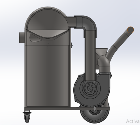 Side view showing airflow path and cyclone separator